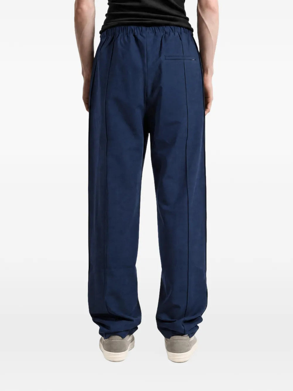 Navy pants, full body view