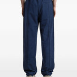Navy pants, full body view