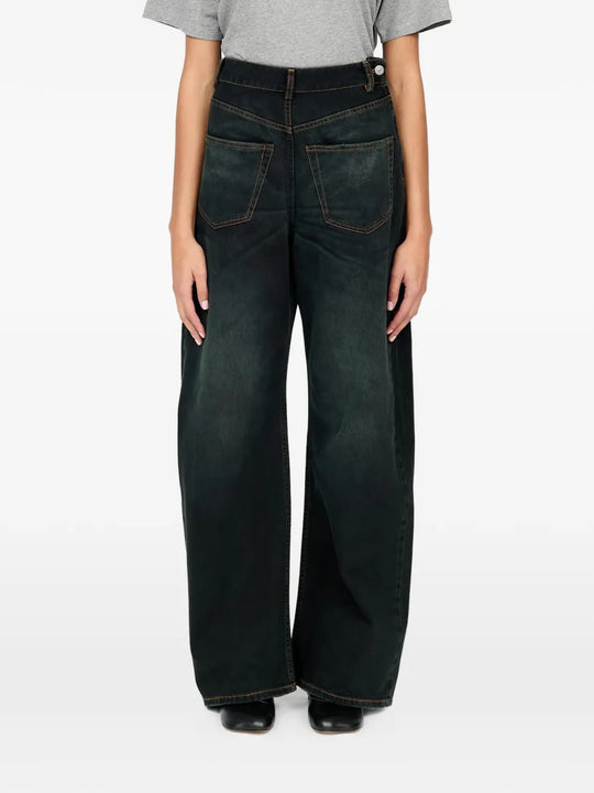 Navy pants, full body view