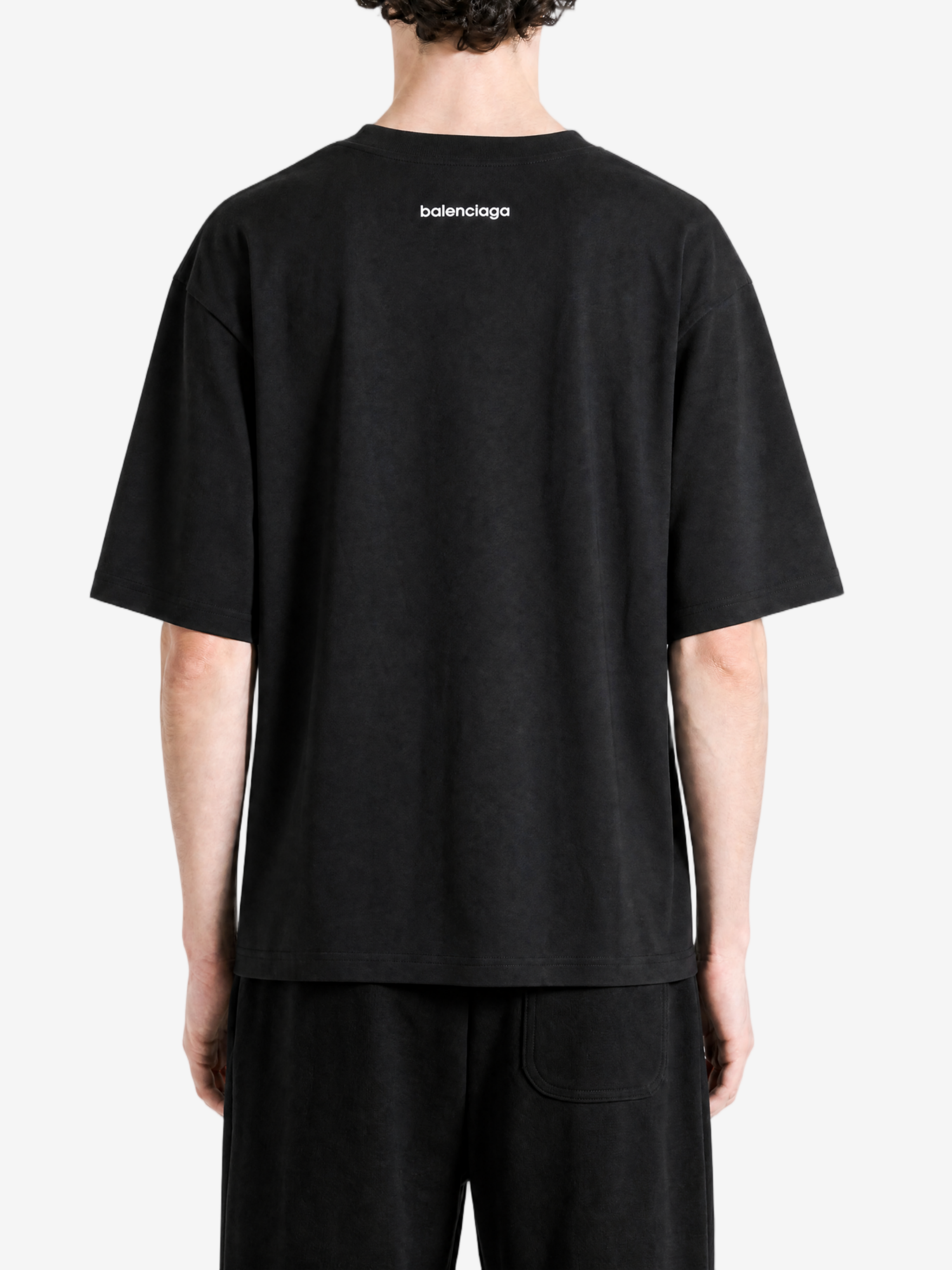 Black t-shirt, full body view