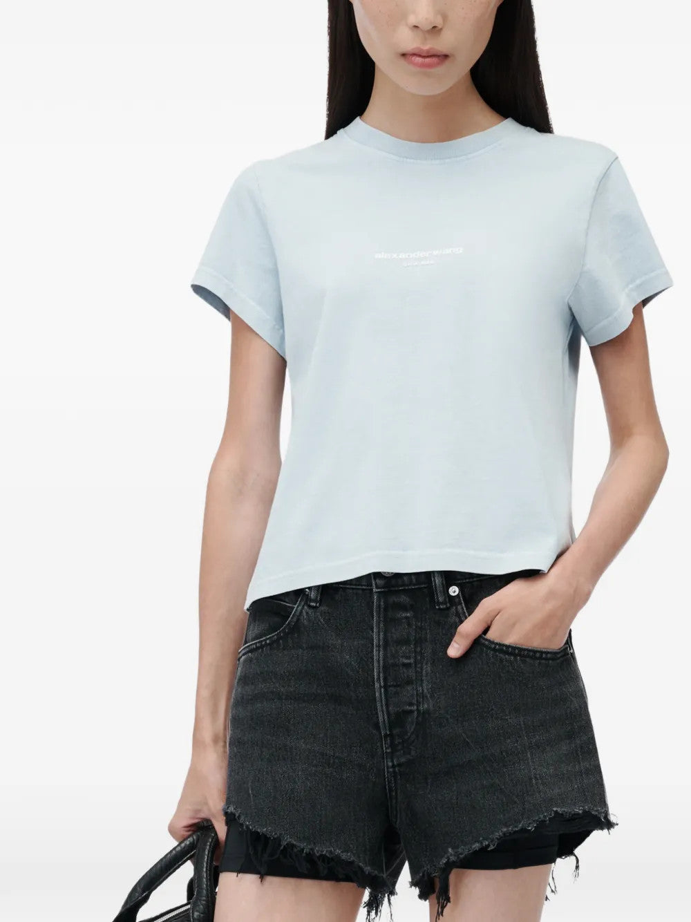 Blue t-shirt, full body view