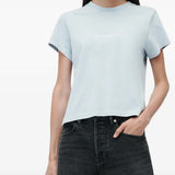 Blue t-shirt, full body view
