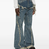 Blue pants worn by a person, showing the pants fit