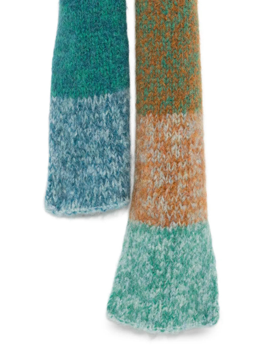 Close up of Green scarf, showing texture of the 60% alpaca/ 25% merino/ 15% polyamide fabric