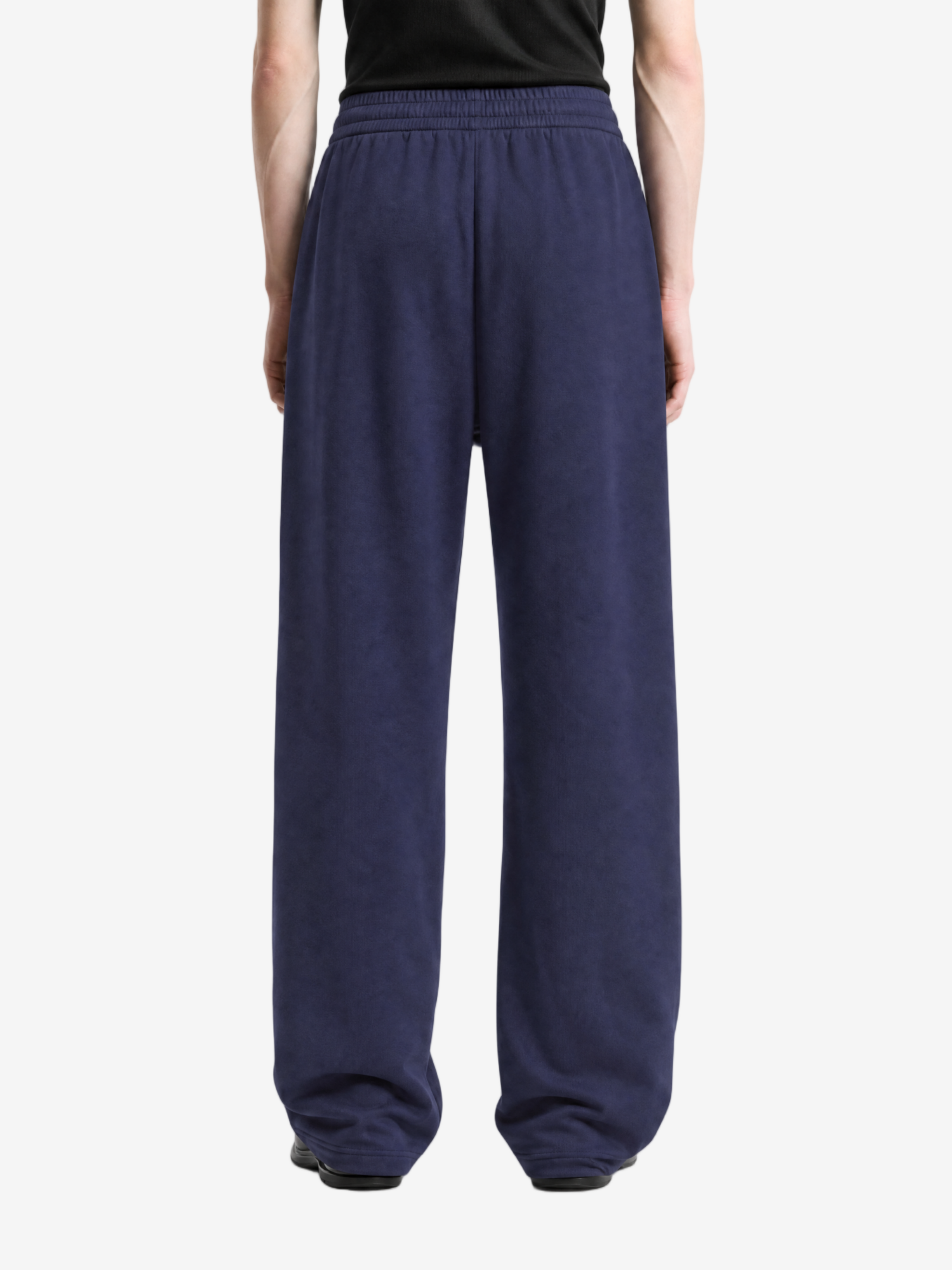 Navy pants, full body view