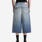 Blue shorts, full body view