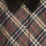 Close up of brown jacket, showing the texture of cotton fabric