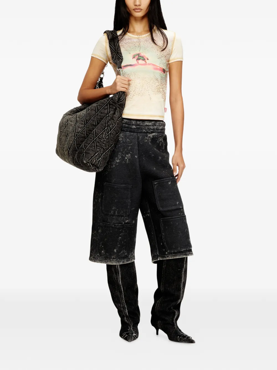 yellow top, full body view