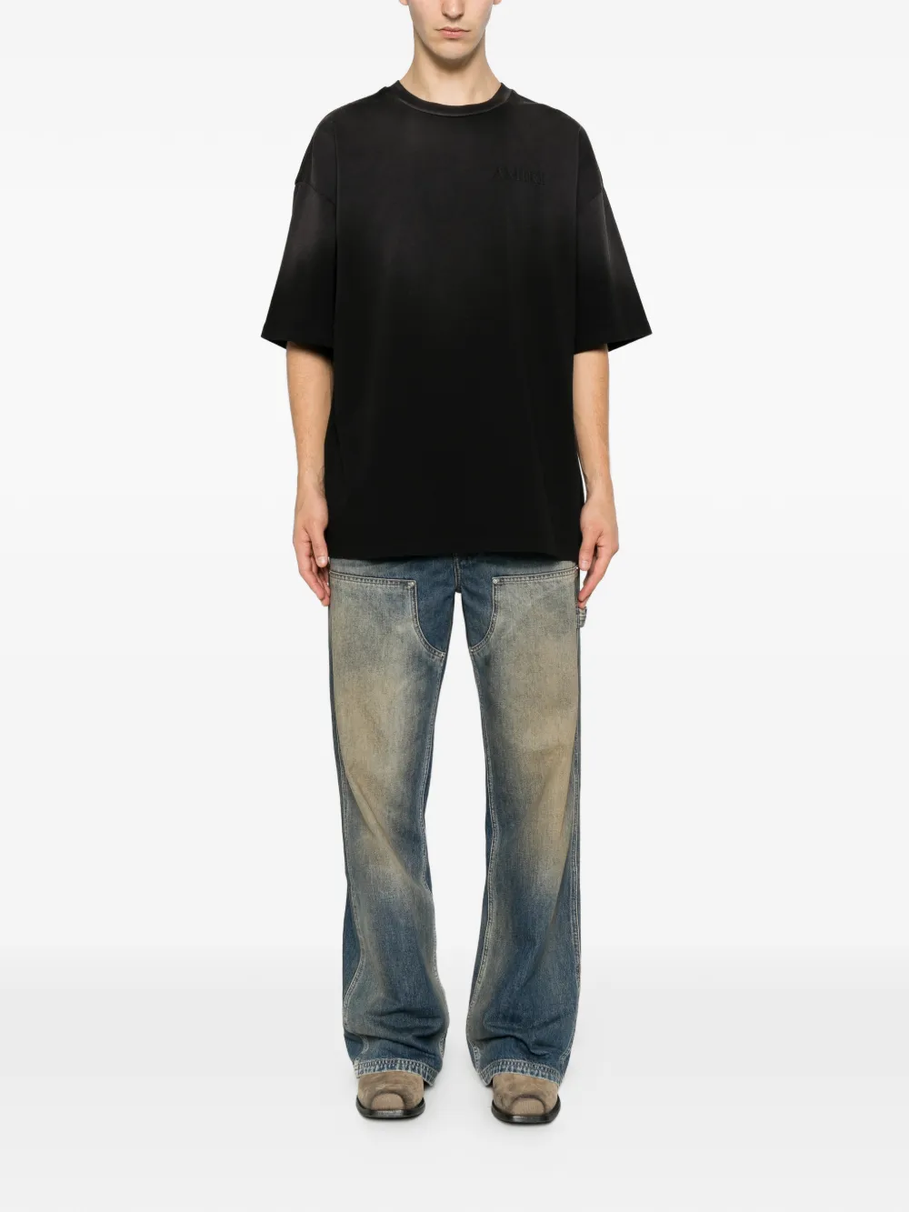 Black t-shirt, full body view