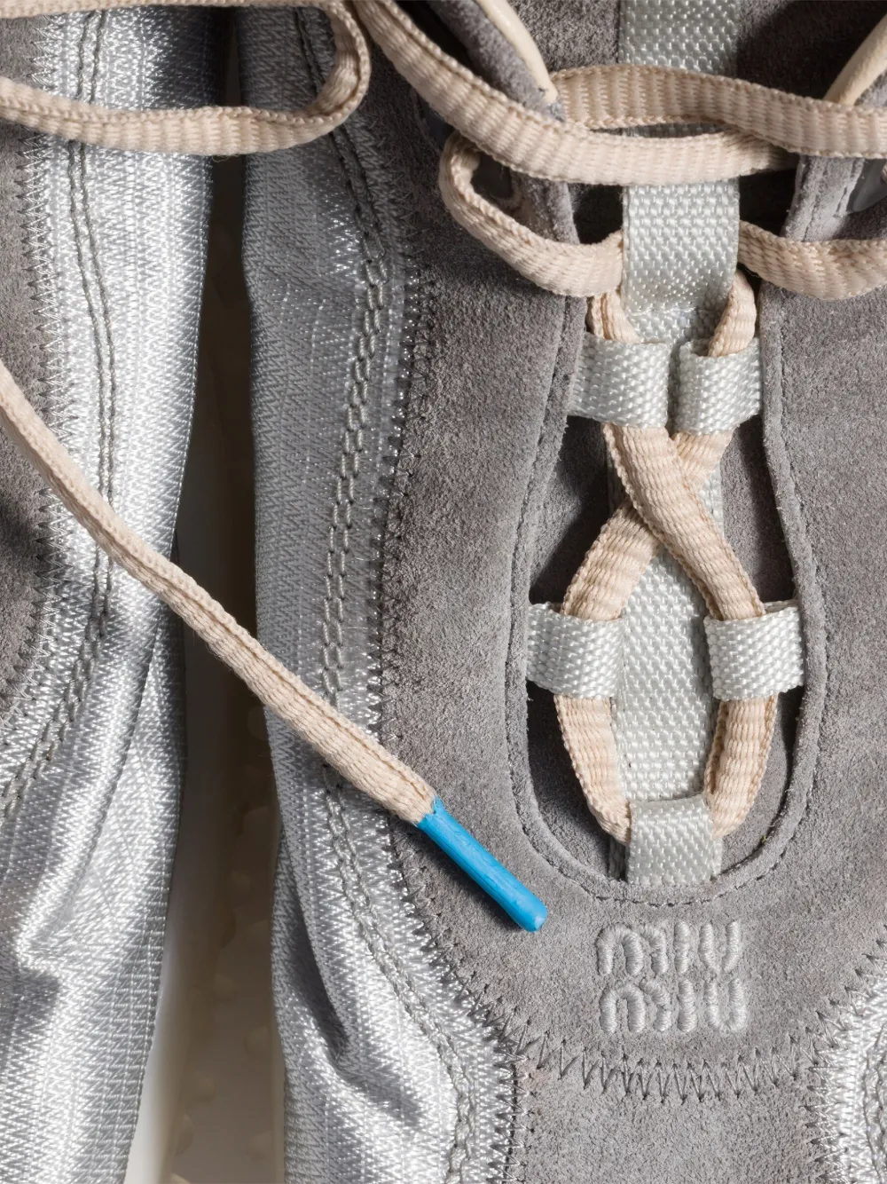 Close up of Grey boots, showing detail