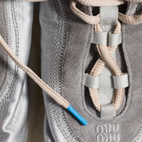 Close up of Grey boots, showing detail