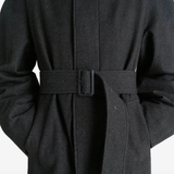 Close up of black coats, showing texture of the Virgin Wool and cotton fabric