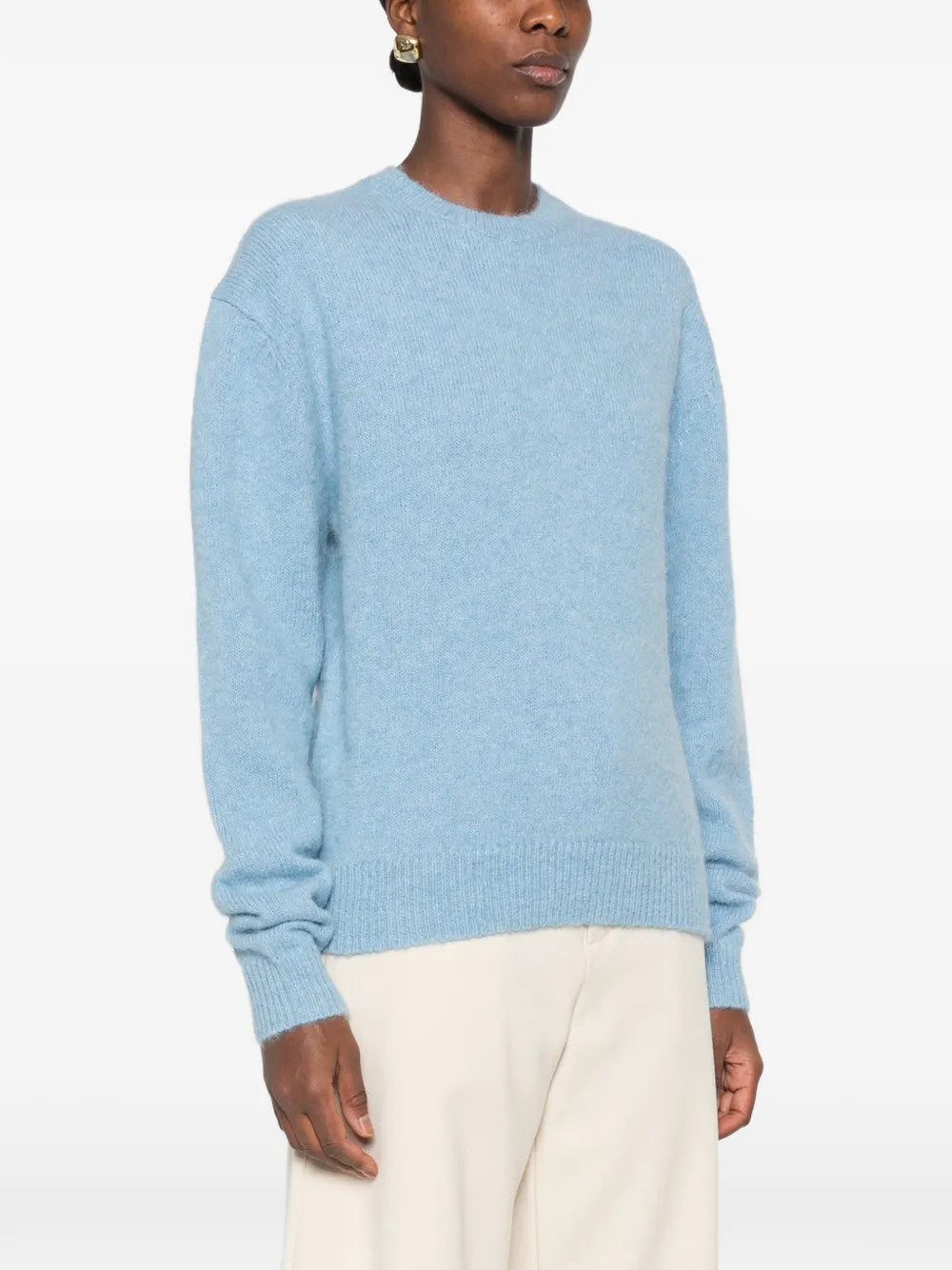 Blue knitwear, full body view