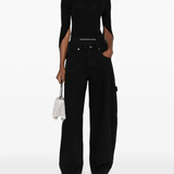 black t-shirt, full body view