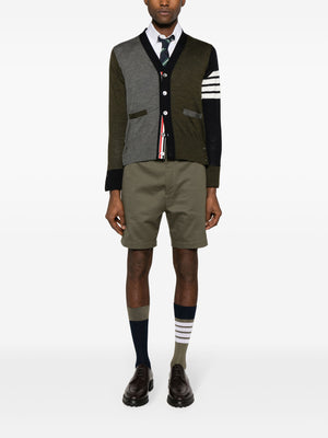 THOM BROWNE - Men Fun Mix Classic V Neck Cardigan In Fine Merino Wool W/4 Bar Stripes