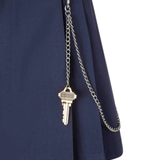 Close up of the blue shorts, showing texture of the cotton and polyamide fabric