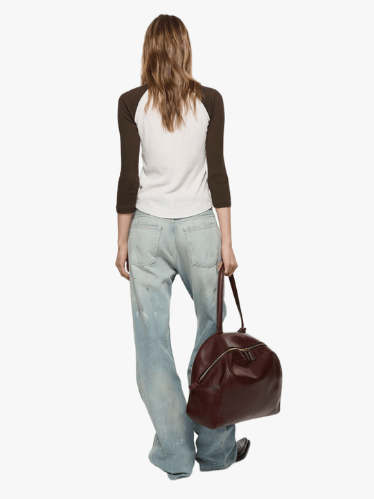 Brown t-shirt, full body view
