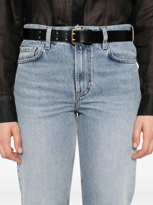 Cloes-up of blue jeans, showing the texture of the cotton fabric