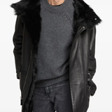 Black coat worn by a person, showing the coat's fit