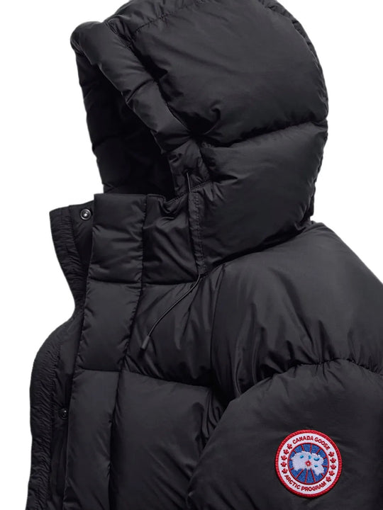Close up of Black jacket, showing texture of the 100% polyamide fabric