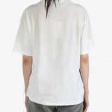 White t-shirt worn by a person, showing the t-shirt's fit