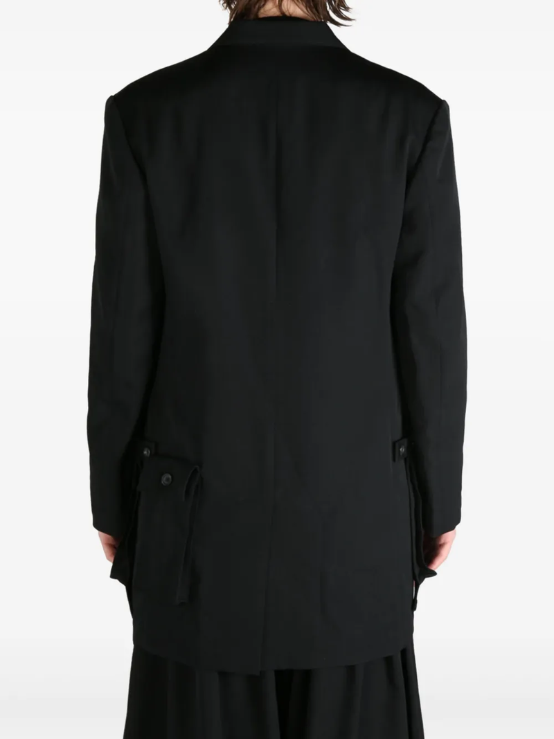 Detachable Pocket Black Blazer, worn by a person, showing the back fit