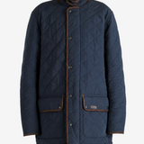 Navy jacket, full body view