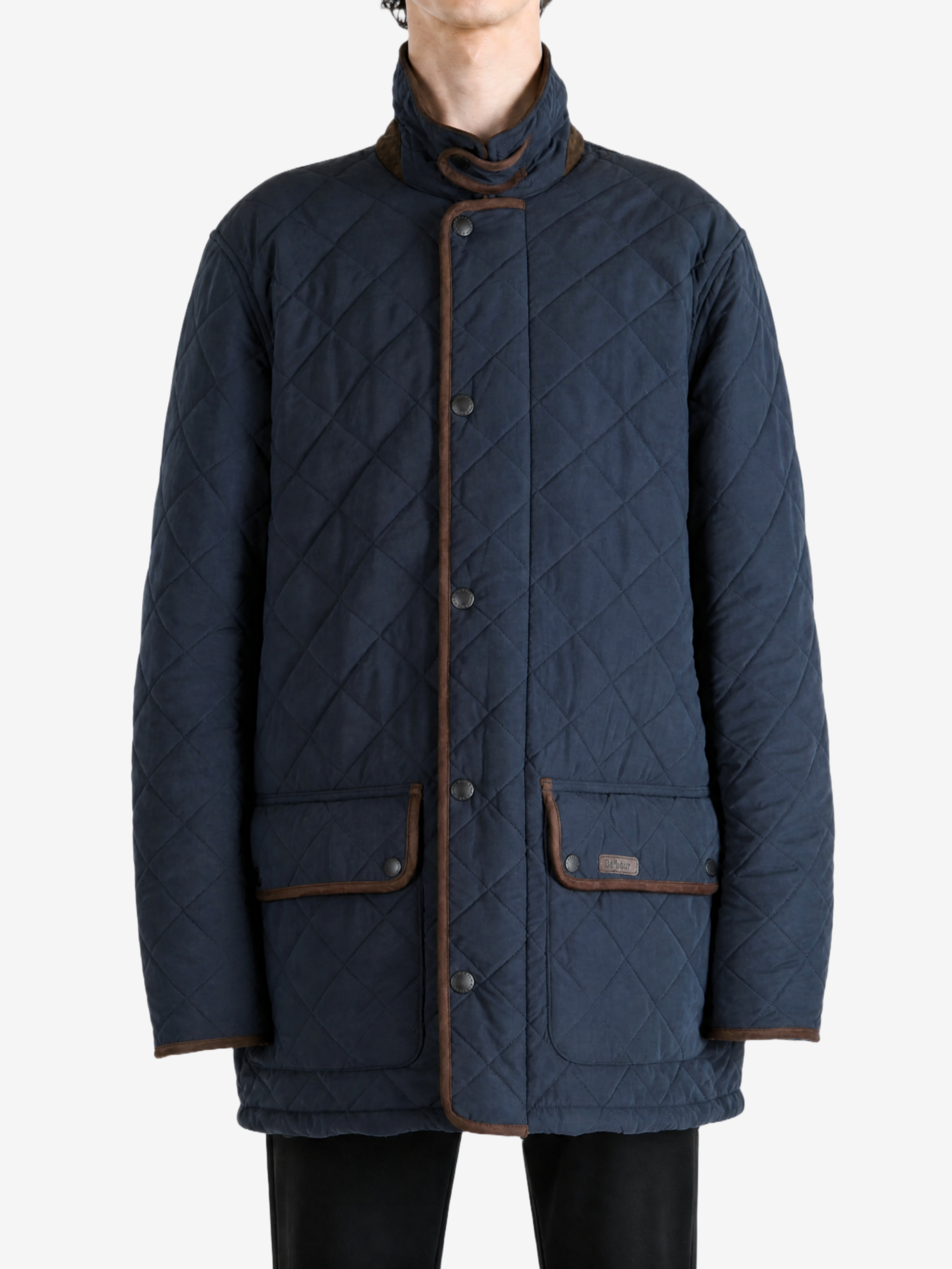 Navy jacket, full body view