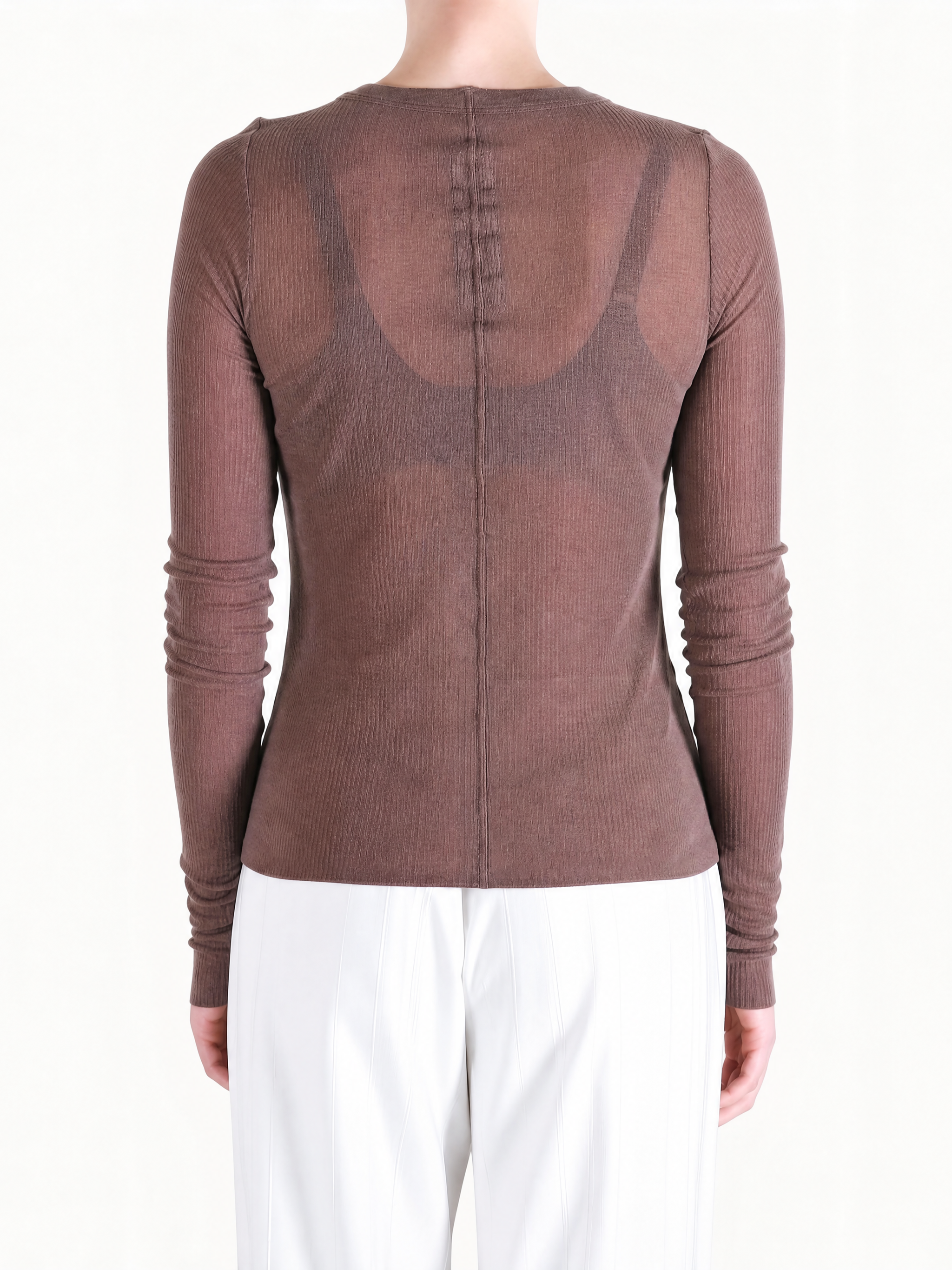 Brown t-shirt, full body view