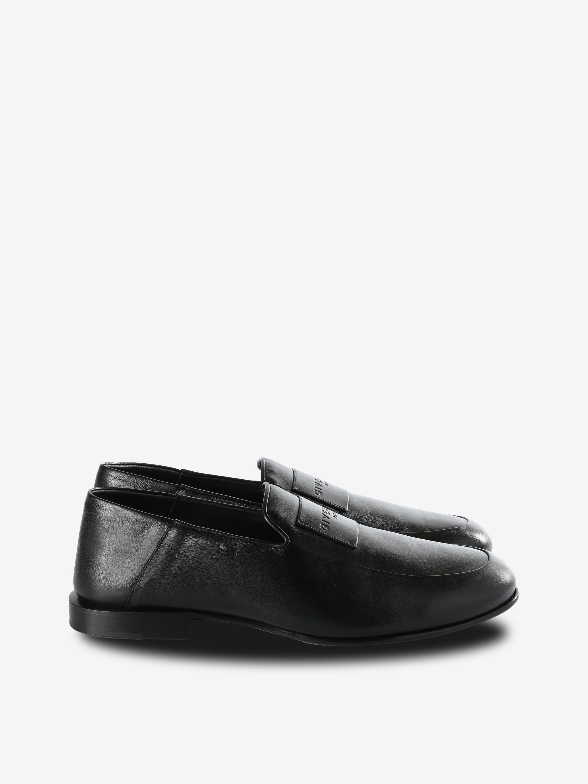 Black loafers,front view