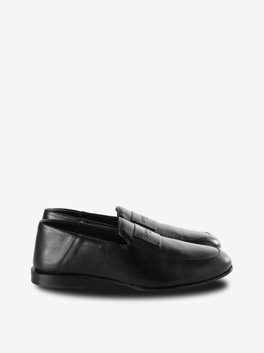 Black loafers,front view
