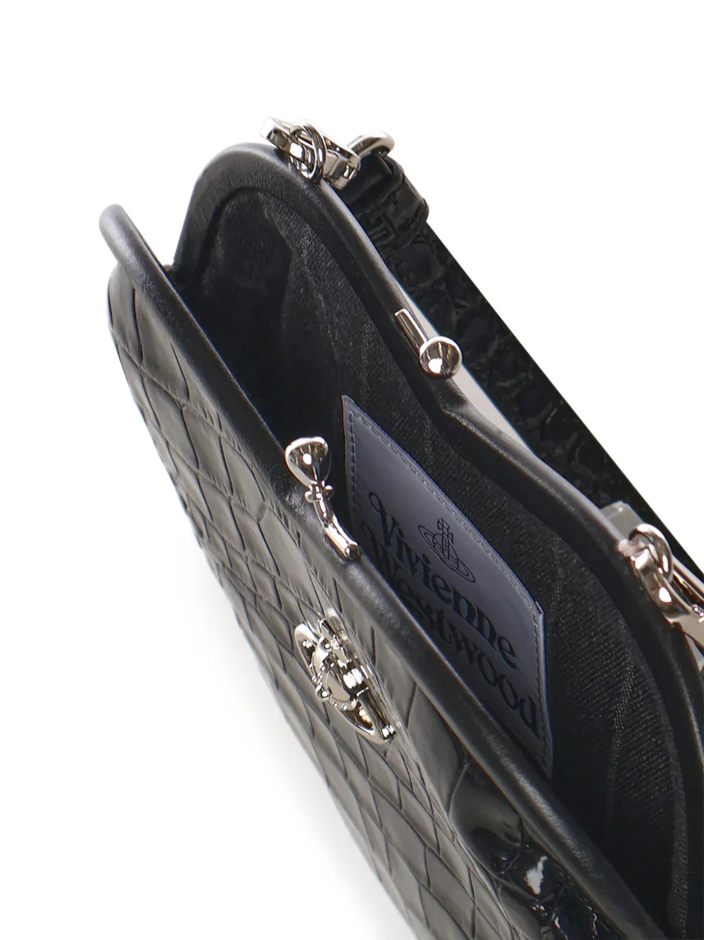 Close up of the black bag, showing texture of the calf leather
