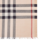 Close up of tan scarf , showing texture of the Wool and Silk fabric