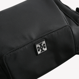 Close up of black bag, showing texture of the nylon fabric
