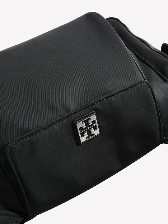 Close up of black bag, showing texture of the nylon fabric