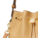 Close up of tan bag, showing texture of the Microfibre fabric