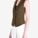 Green tops worn a person,showing the tops fit