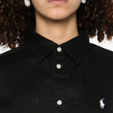black shirt worn by a person, showing the shirt's fit