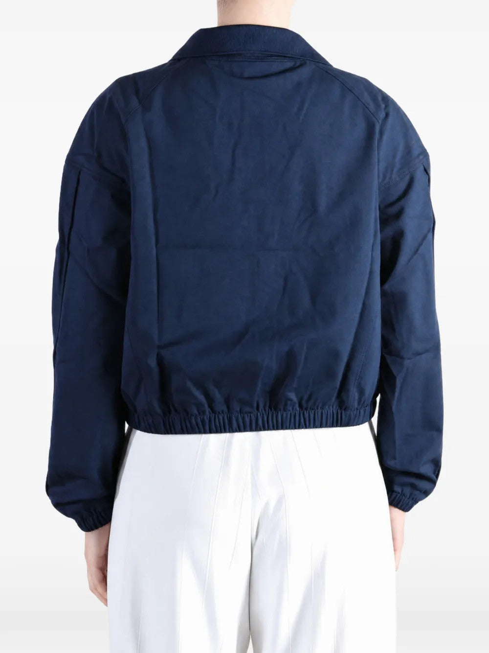 Navy jacket, full body view