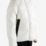 White coat worn by a person, showing the coat's fit