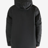 Black coat worn by a person,showing the coat fit