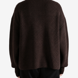 Brown knitwear, full body view