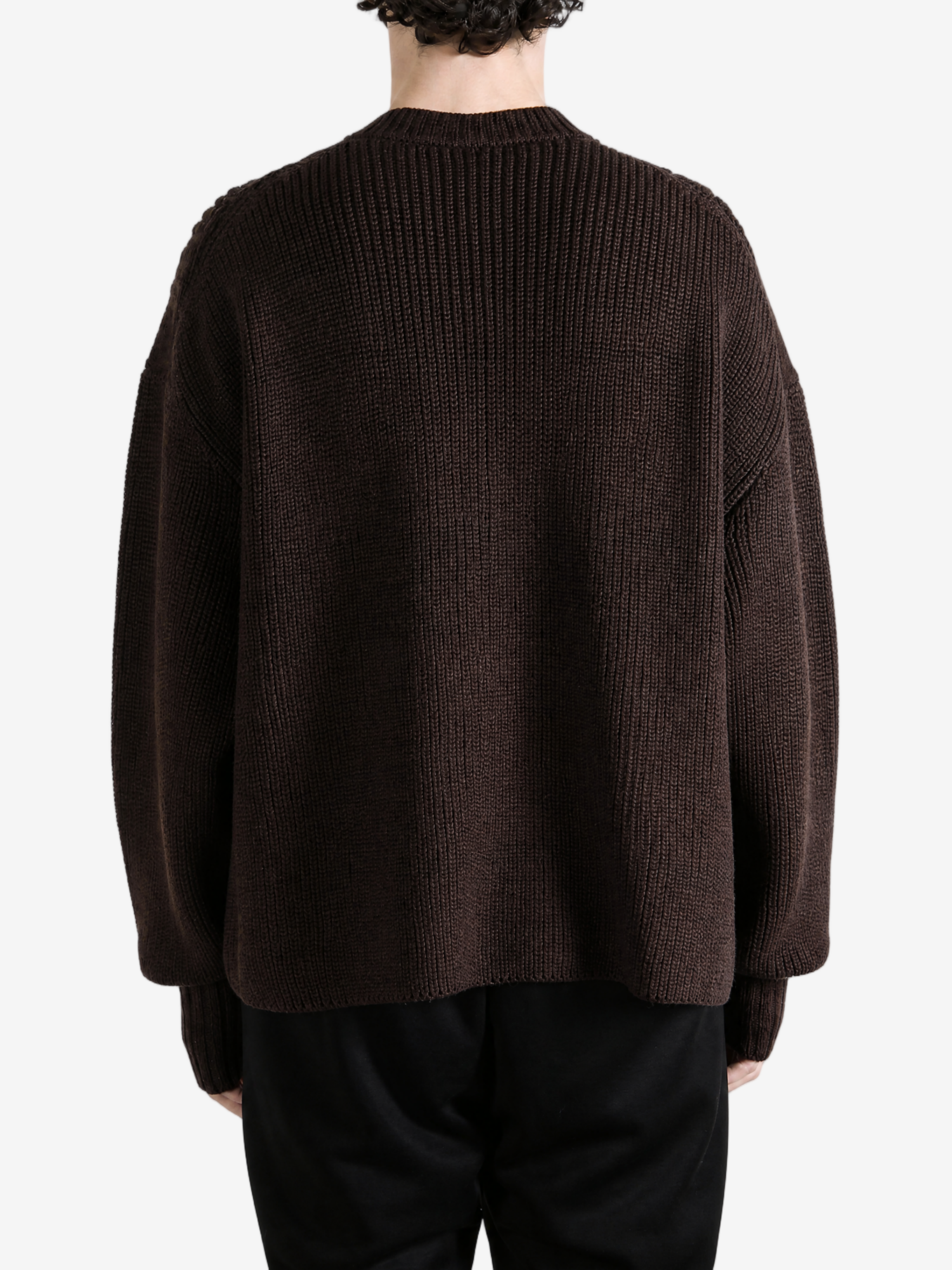 Brown knitwear, full body view