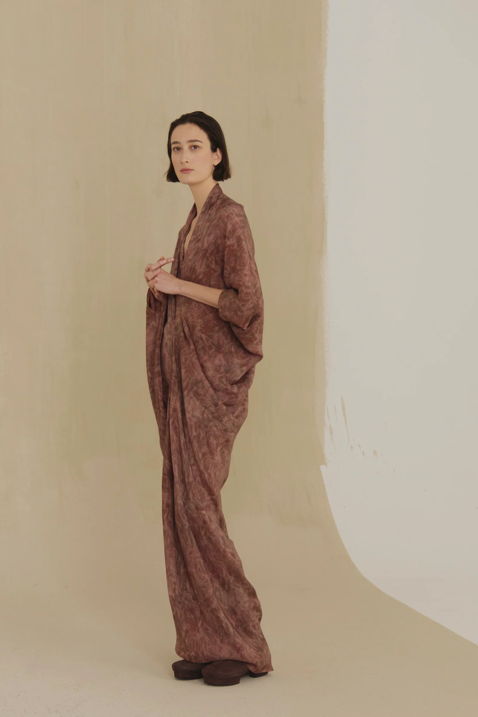 Burgundy dress, full body view