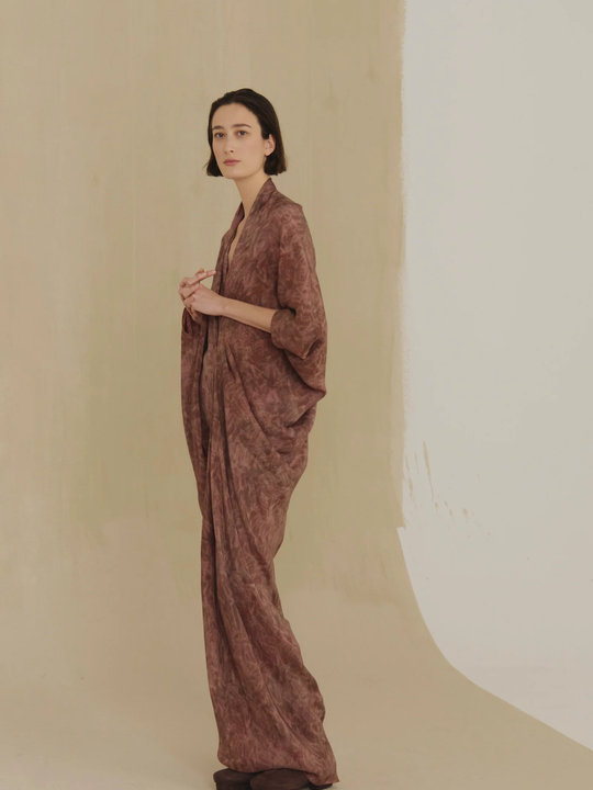 Burgundy dress, full body view