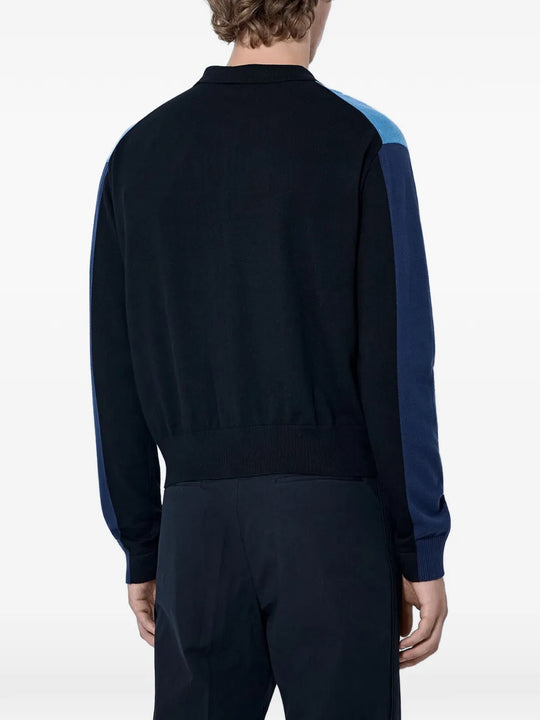 Navy knitwear, full body view