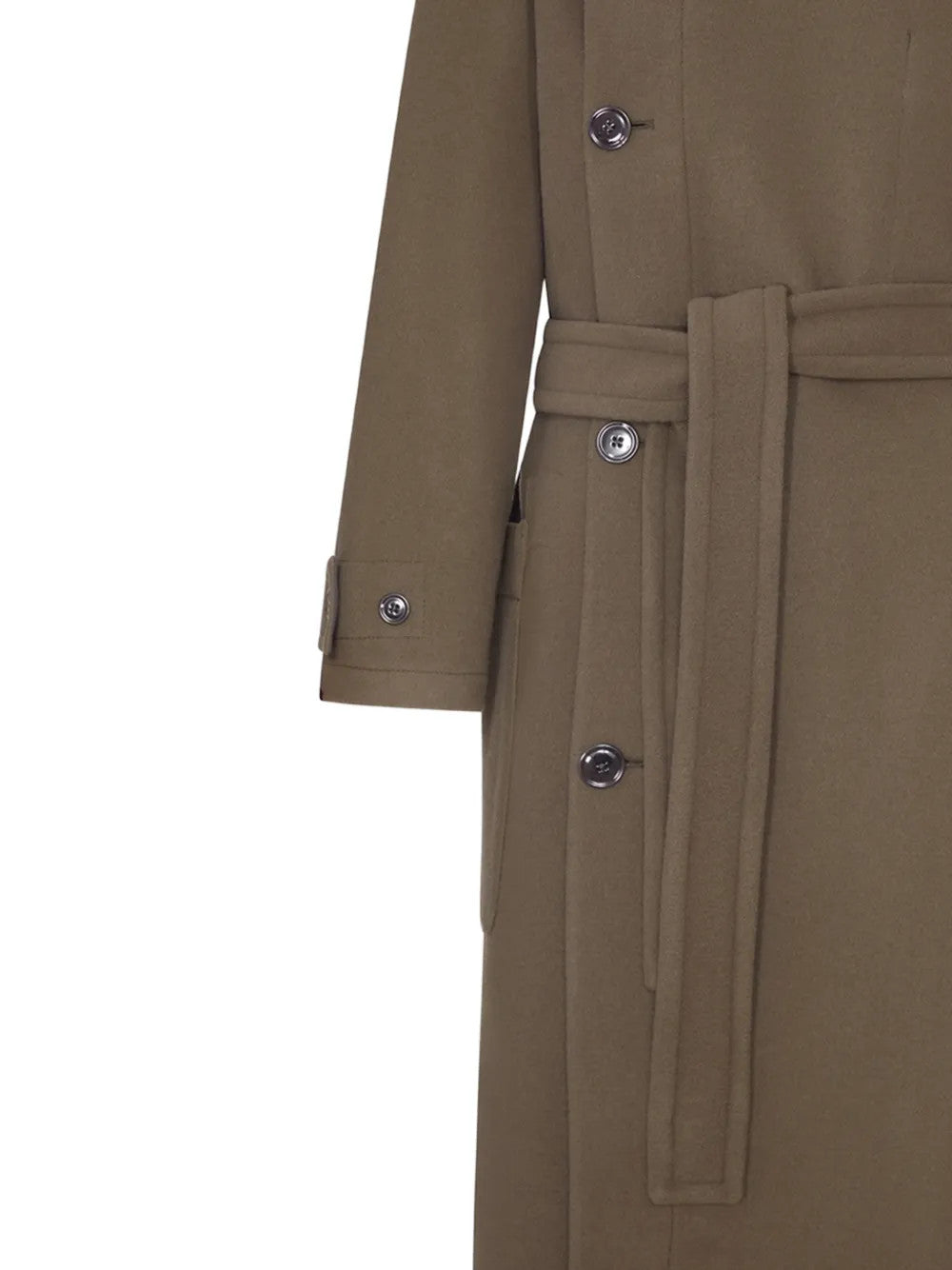 Close up of Brown jacket, showing texture of the 100% wool fabric