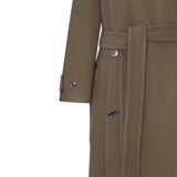 Close up of Brown jacket, showing texture of the 100% wool fabric