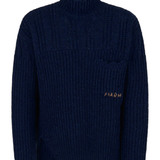 blue sweater, front view