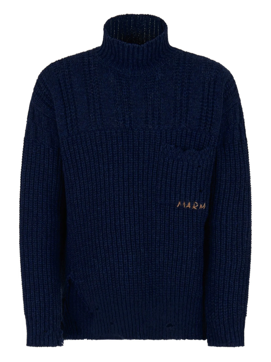 blue sweater, front view